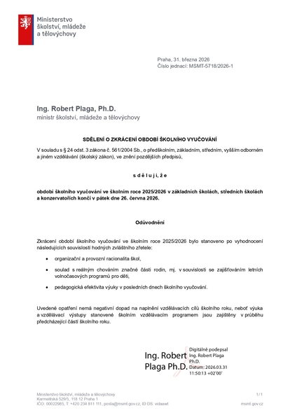 Sdělení o zkrácení období školního vyučování 2025-2026 page-0001